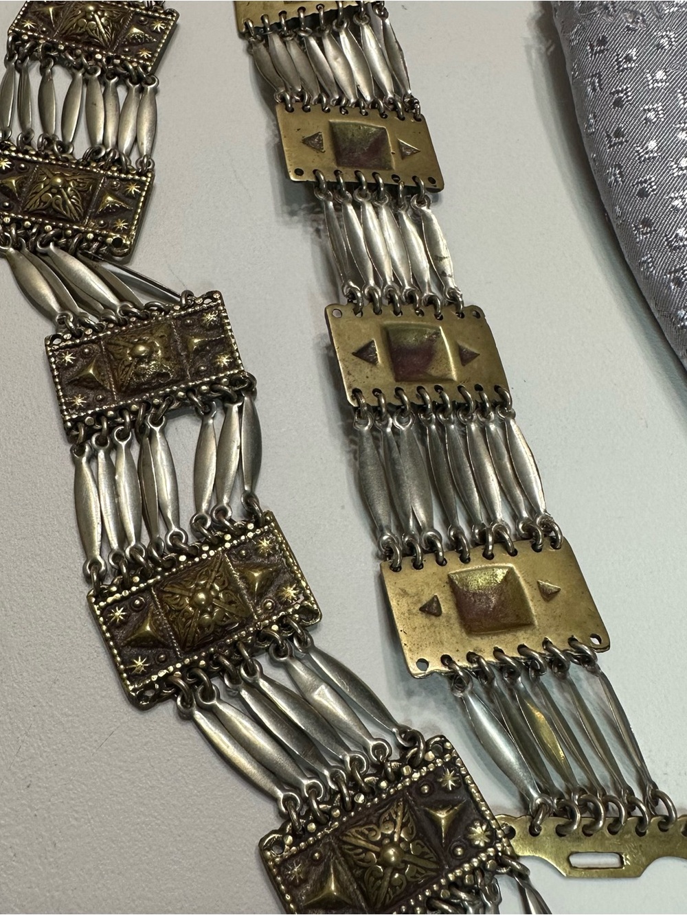 Two-Tone Brass & Silver Multi-Panel Women's Waist Belt